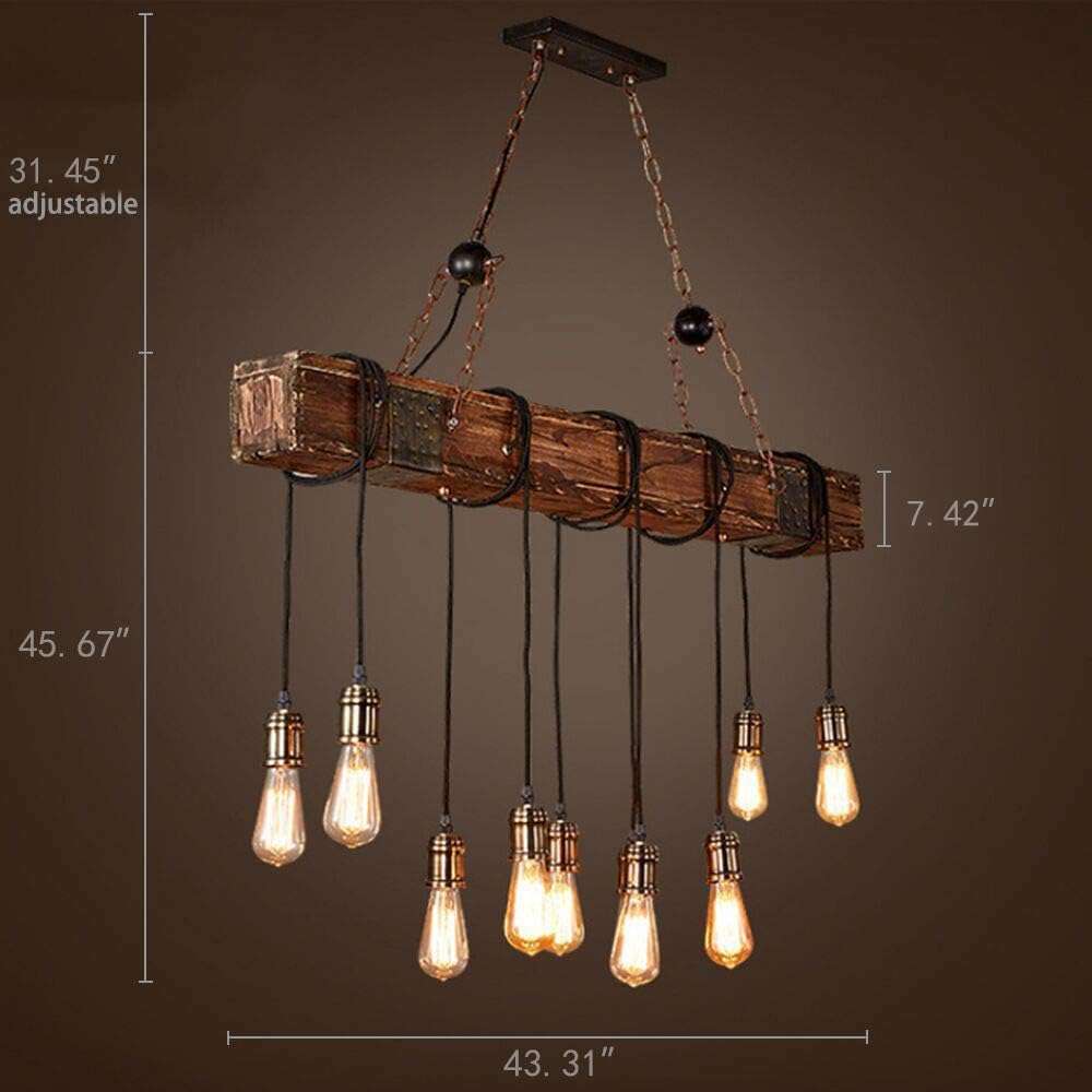 43.3 Inch 10-Light Wood Farmhouse Linear Chandelier