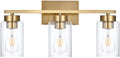 3-Light Brushed Gold Clear Glass Vanity Light