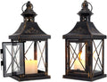 Set Of 2 Metal Candle Lantern Black Gold