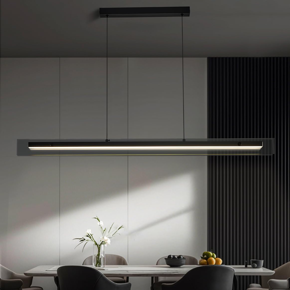 63 Inch Glass LED Linear Pendant Light Black
