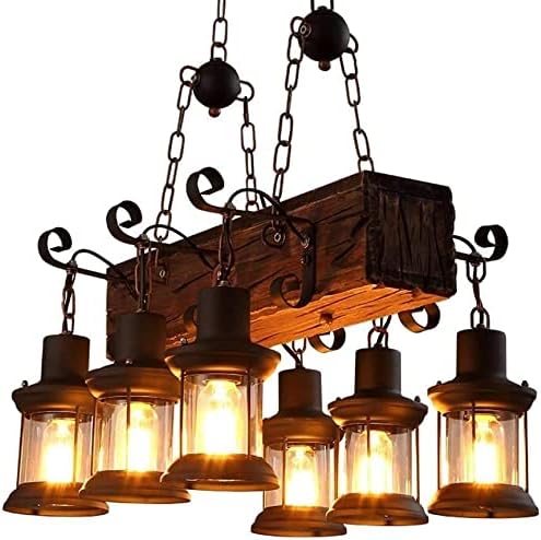 6-Light Wood Beam Linear Island Pendant Light