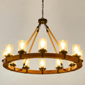 12-Light Wood Wagon Wheel Chandelier