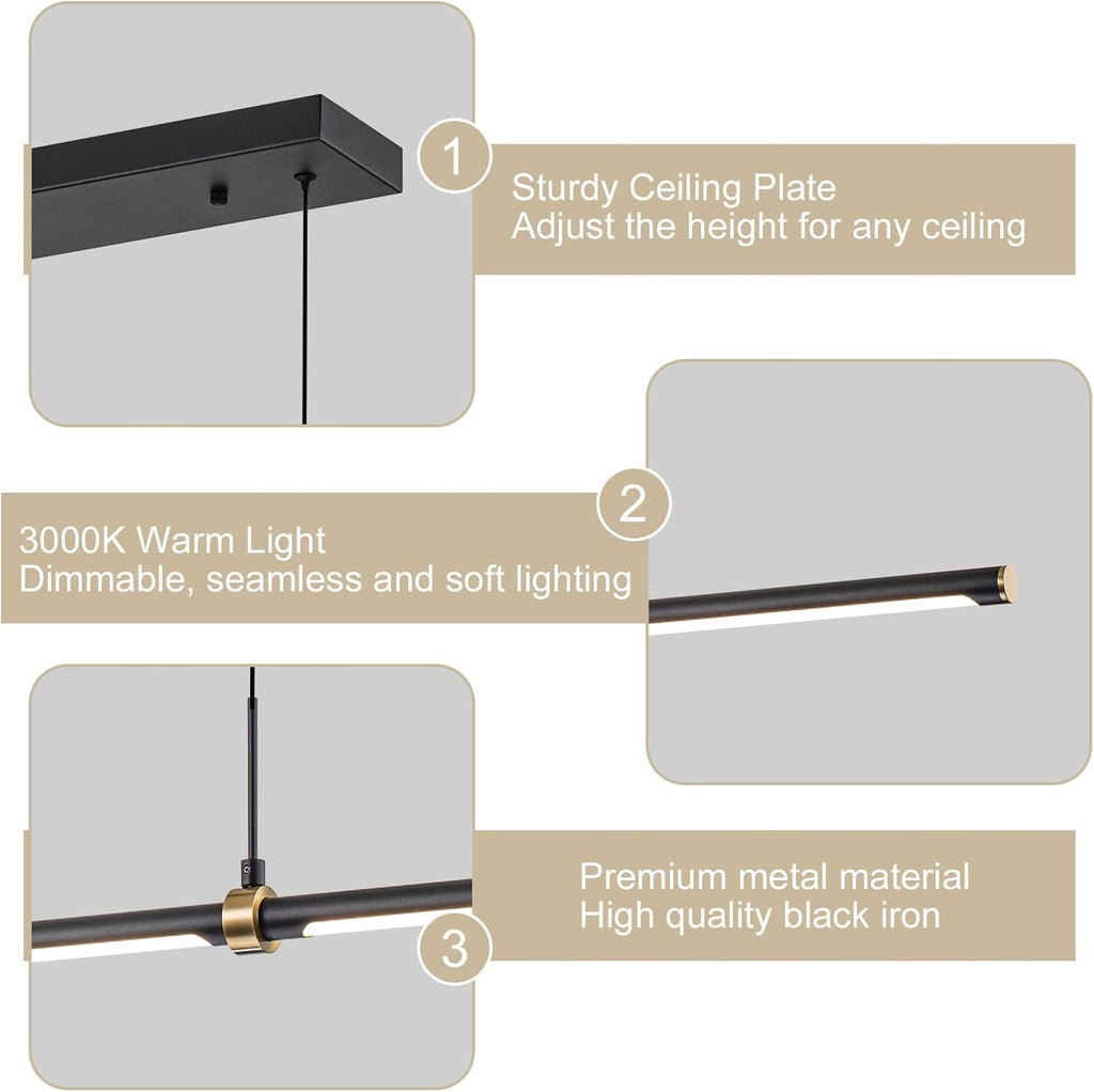 47.24 Inch LED Linear Pendant Light Black