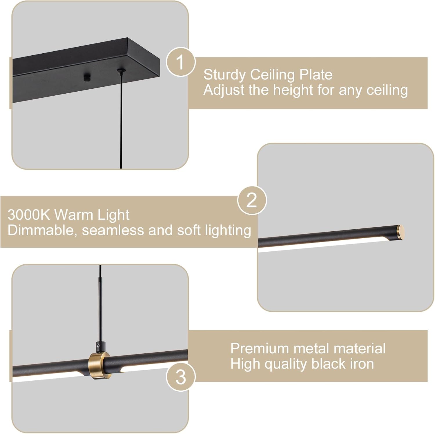 47.24 Inch LED Linear Pendant Light Black