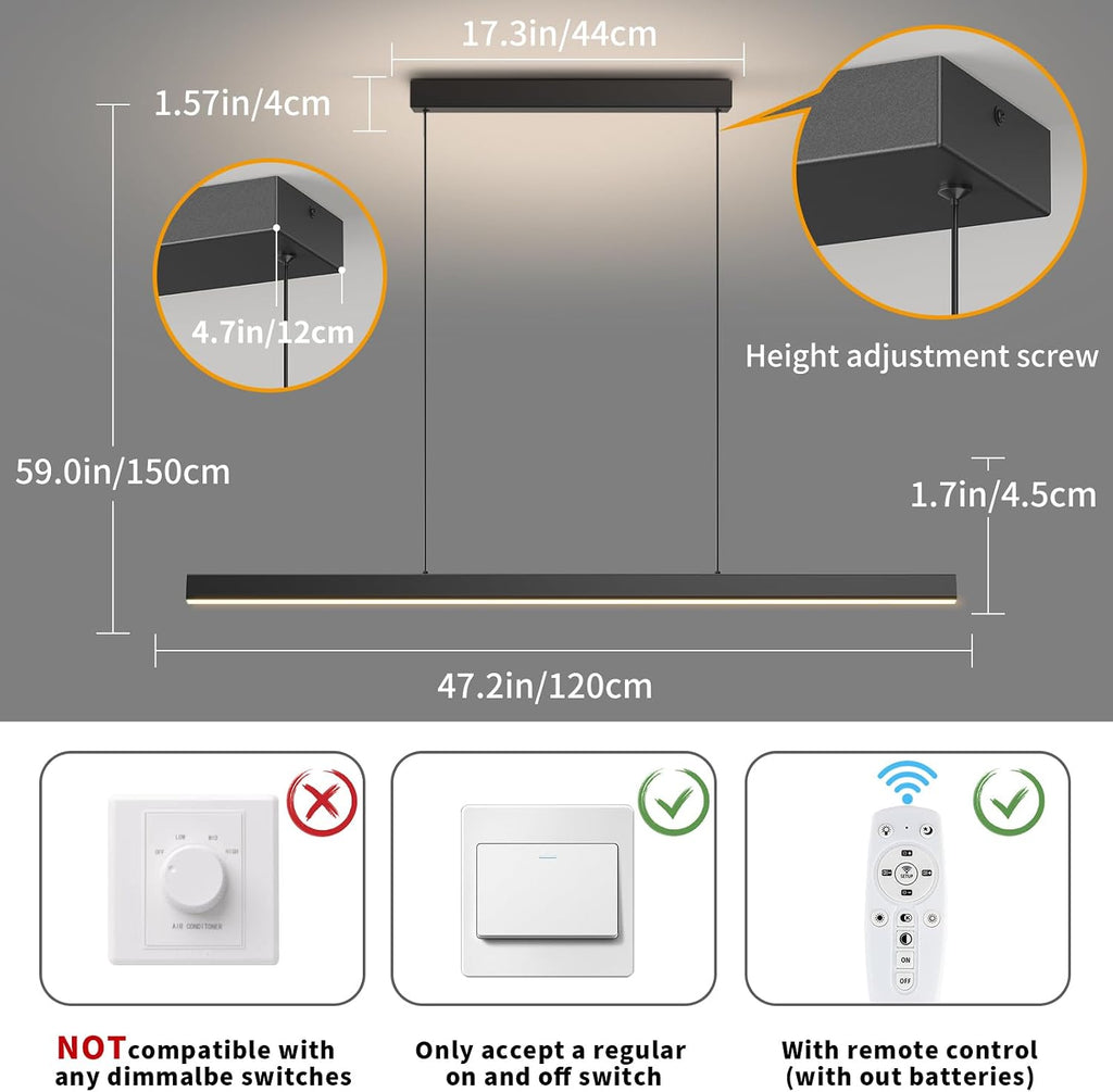 47 Inch Dimmable LED Linear Pendant Light