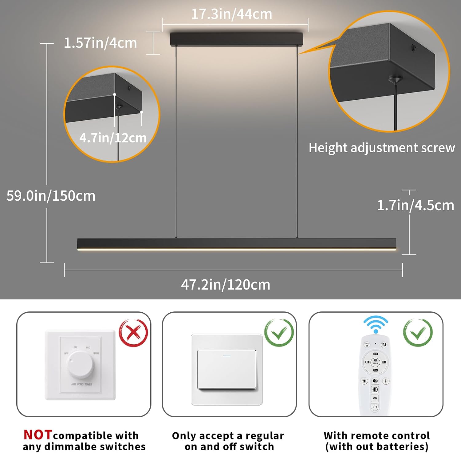47 Inch Dimmable LED Linear Pendant Light