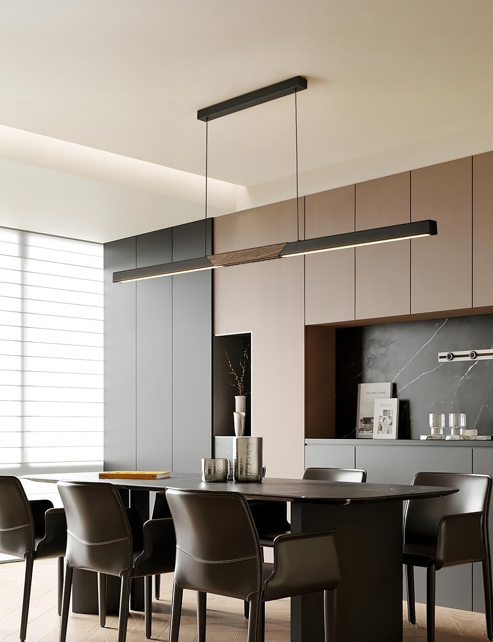 79 Inch Dimmable LED Linear Pendant Light Black