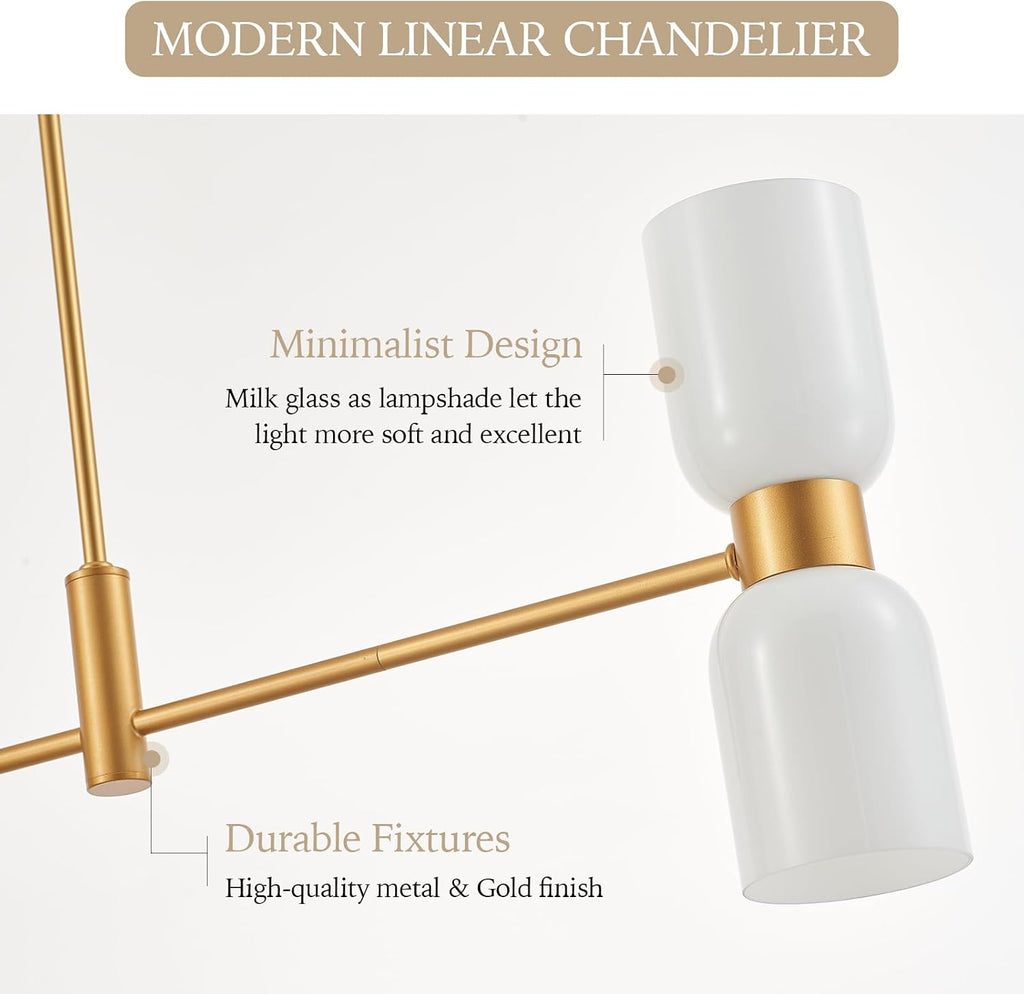Modern Gold 4-Light Linear Chandelier
