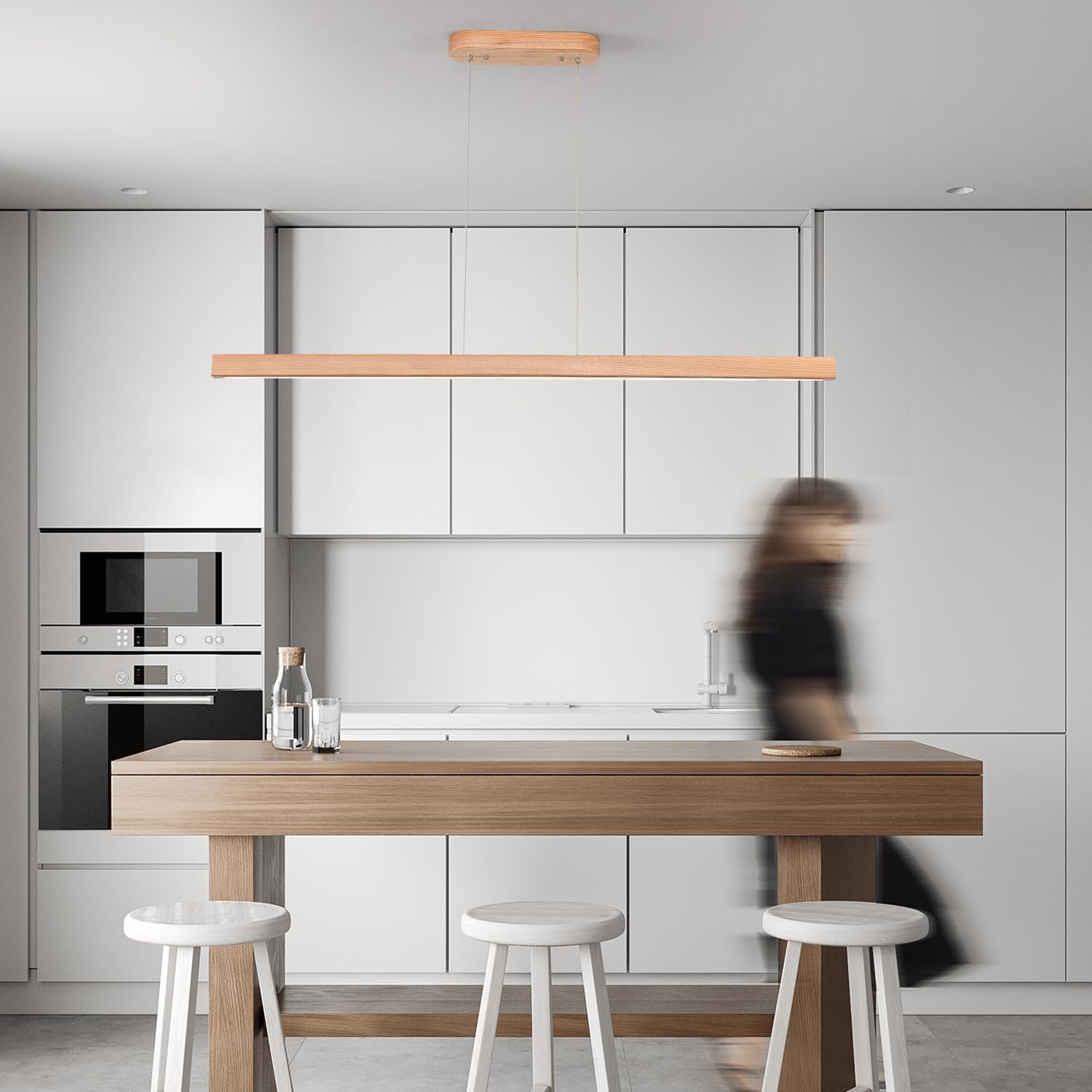 39 Inch Wooden LED Linear Pendant Light Natural