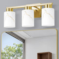 3-Light Gold Marble Glass Bathroom Vanity Light