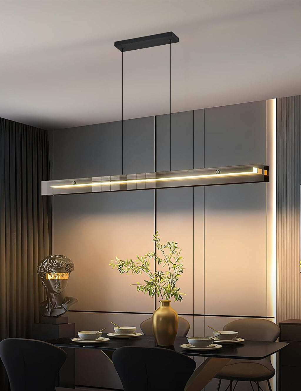 63 Inch Glass LED Linear Pendant Light Black