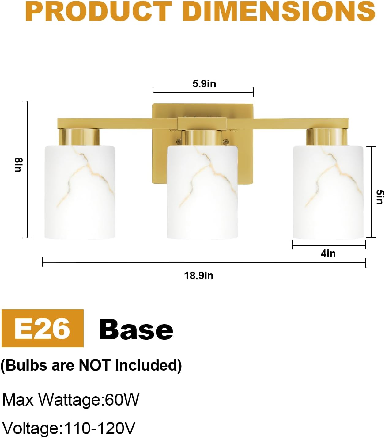 3-Light Gold Marble Glass Bathroom Vanity Light