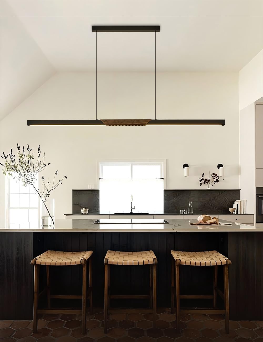 79 Inch Dimmable LED Linear Pendant Light Black