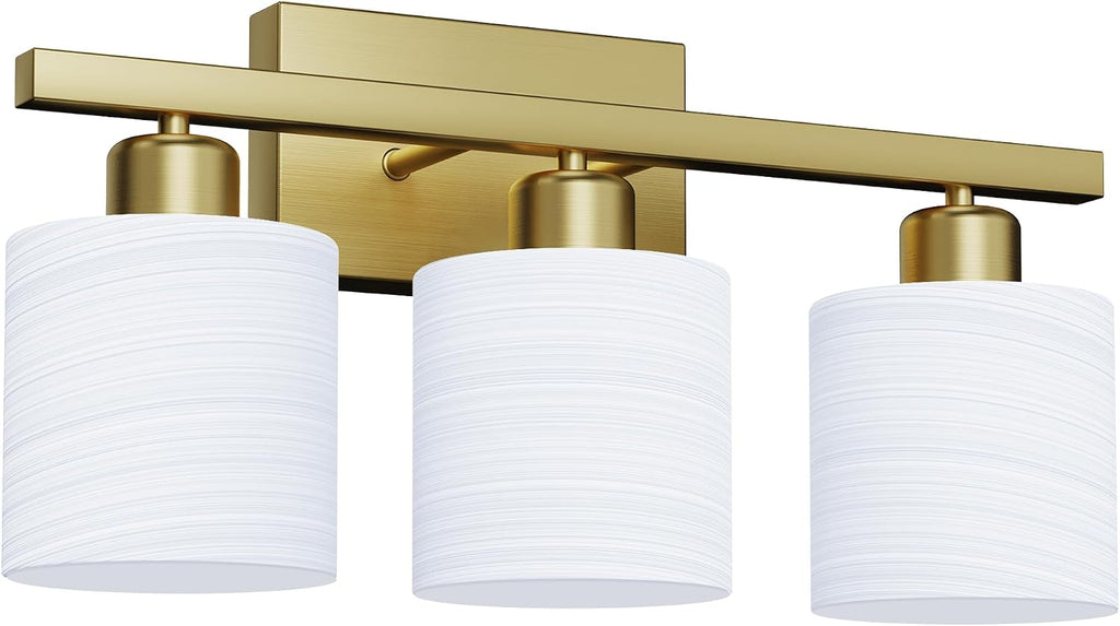 3-Light Brushed Gold Textured Glass Vanity Light