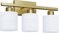 3-Light Brushed Gold Textured Glass Vanity Light