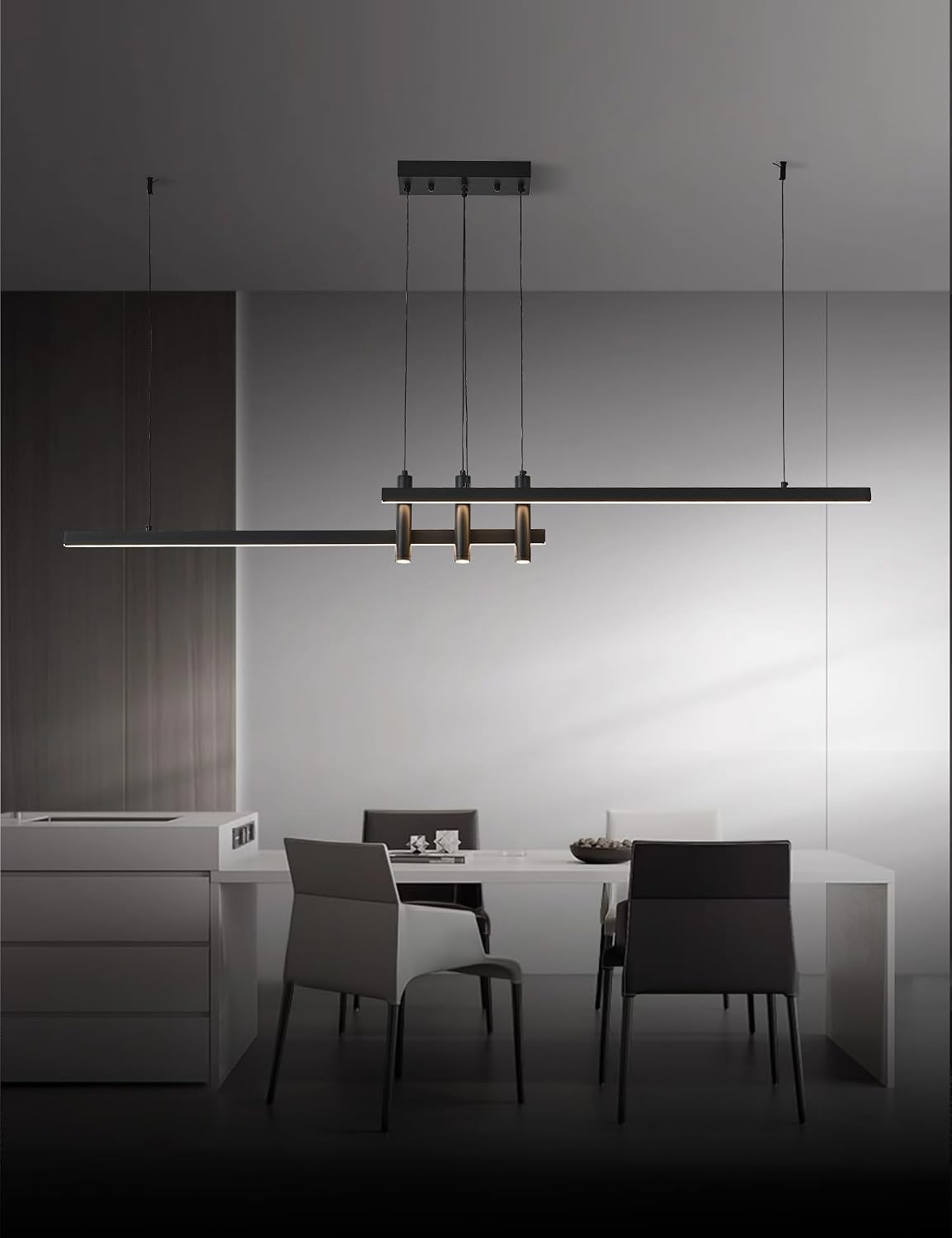 59 Inch Dimmable LED Linear Pendant Light Black