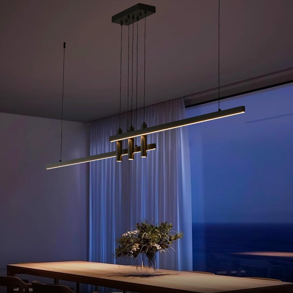 59 Inch Dimmable LED Linear Pendant Light Black