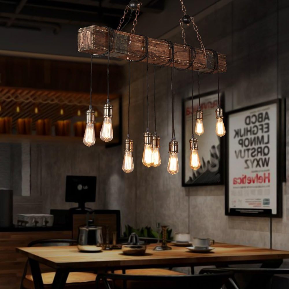 43.3 Inch 10-Light Wood Farmhouse Linear Chandelier
