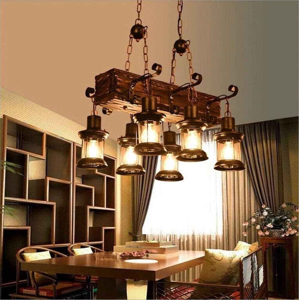 6-Light Wood Beam Linear Island Pendant Light
