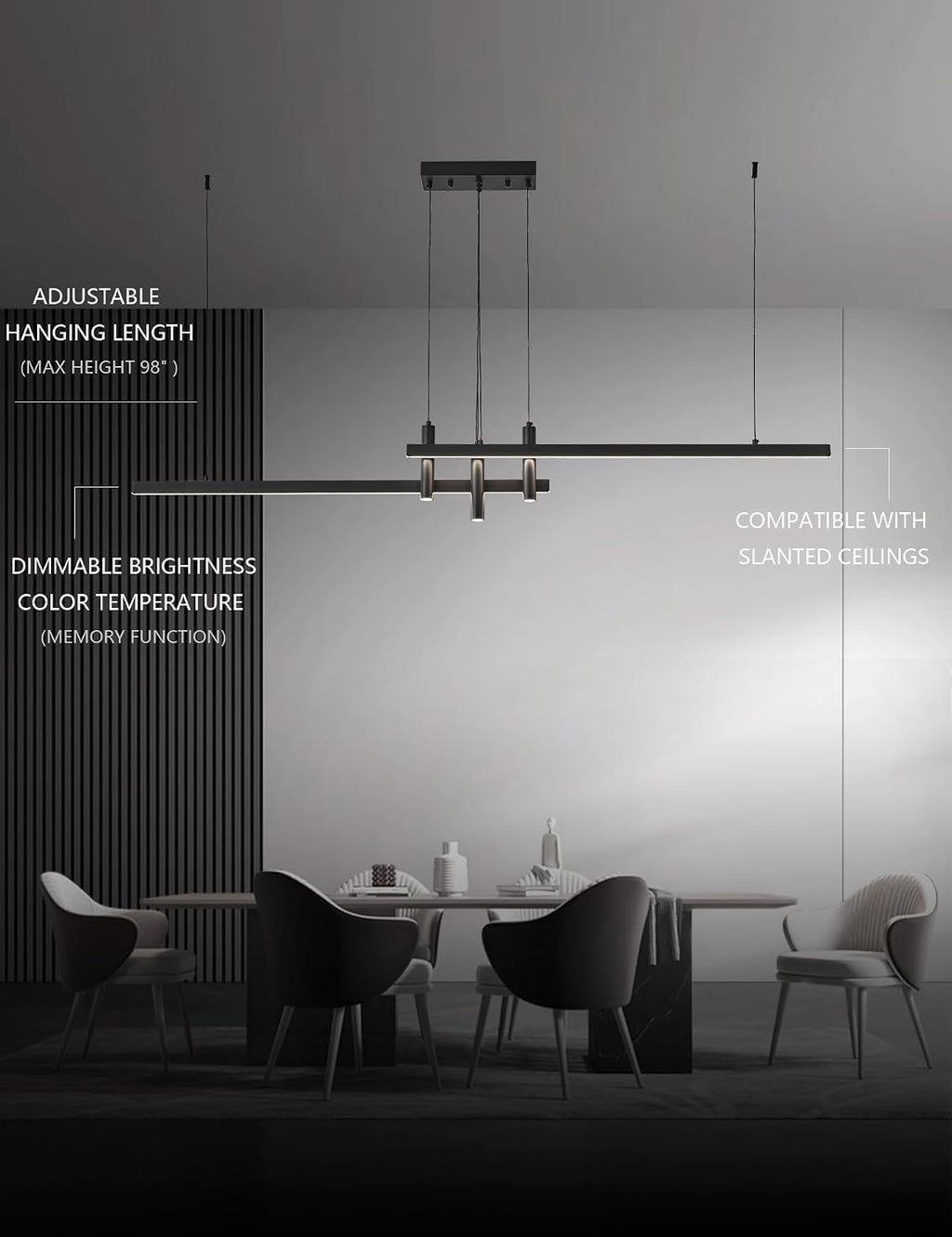 59 Inch Dimmable LED Linear Pendant Light Black