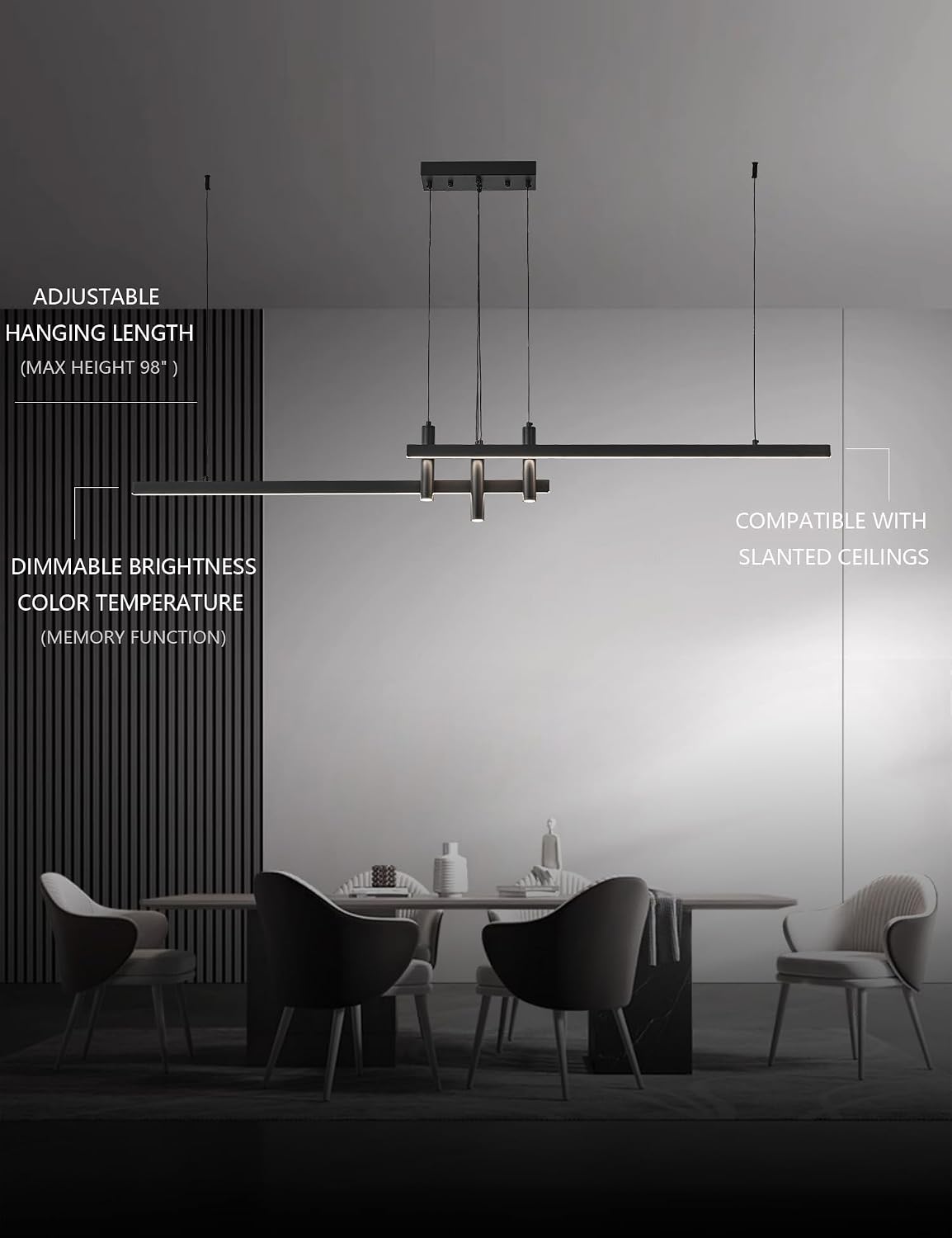 59 Inch Dimmable LED Linear Pendant Light Black