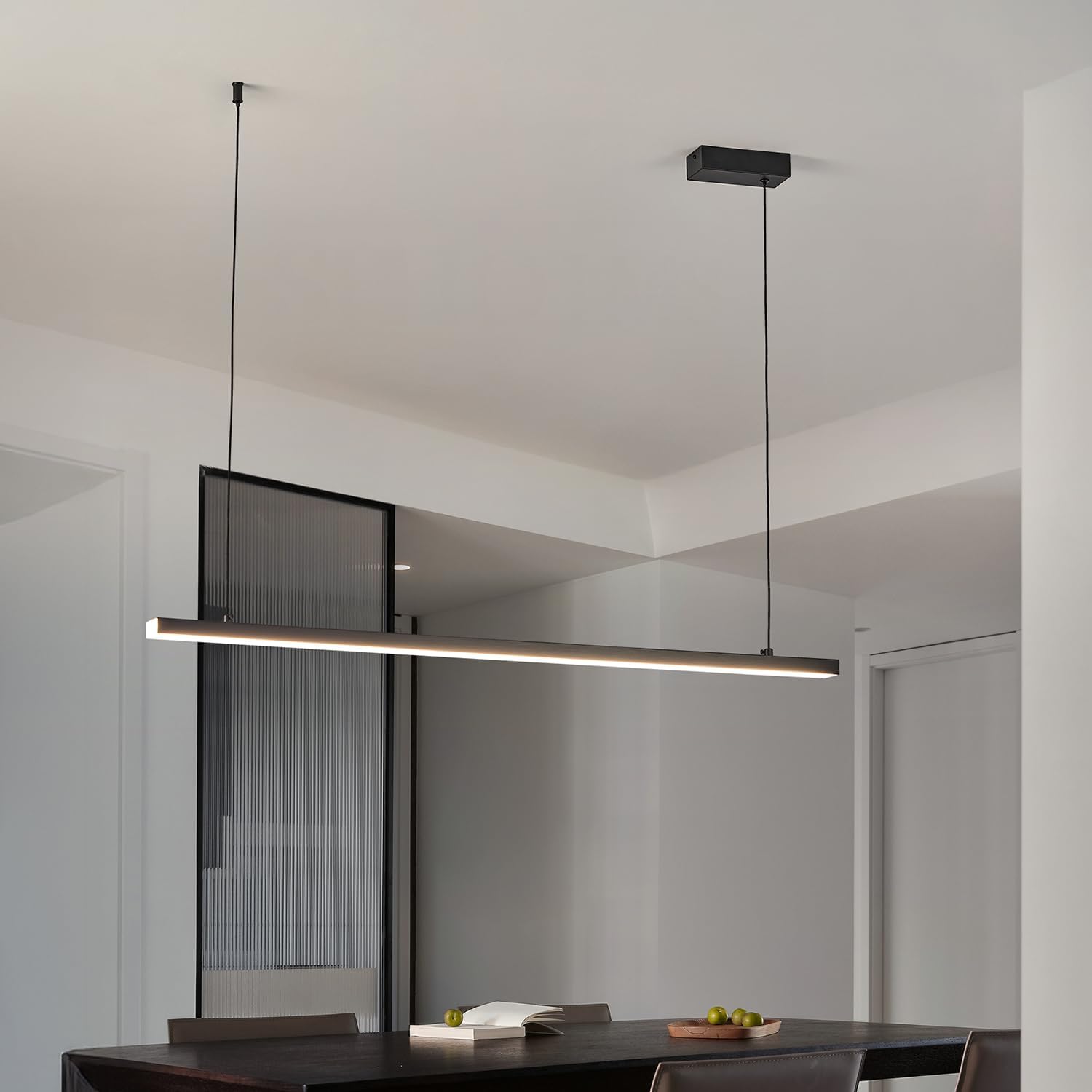 Modern Black LED Linear Chandelier