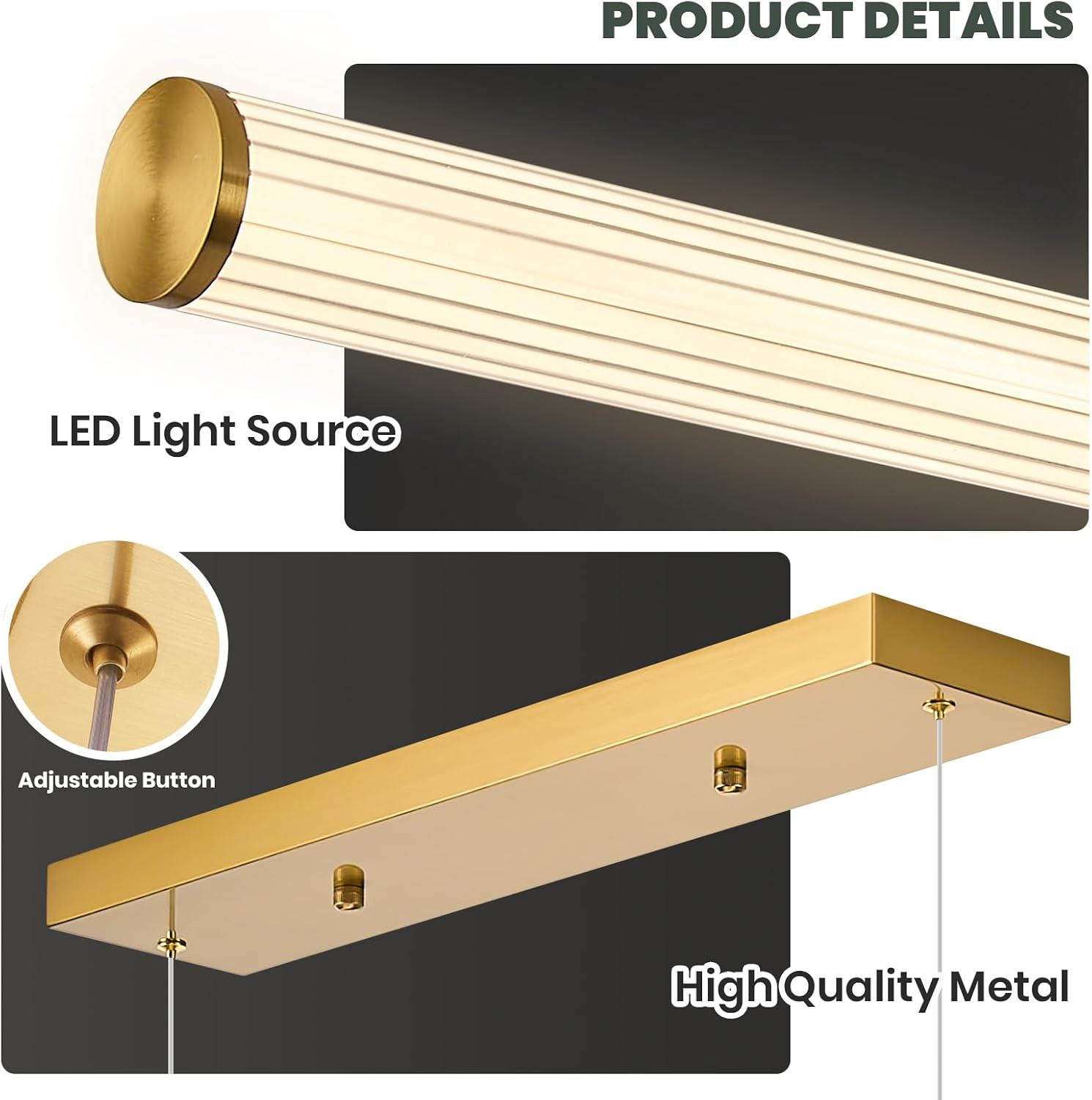 47 Inch Dimmable LED Linear Pendant Light Gold
