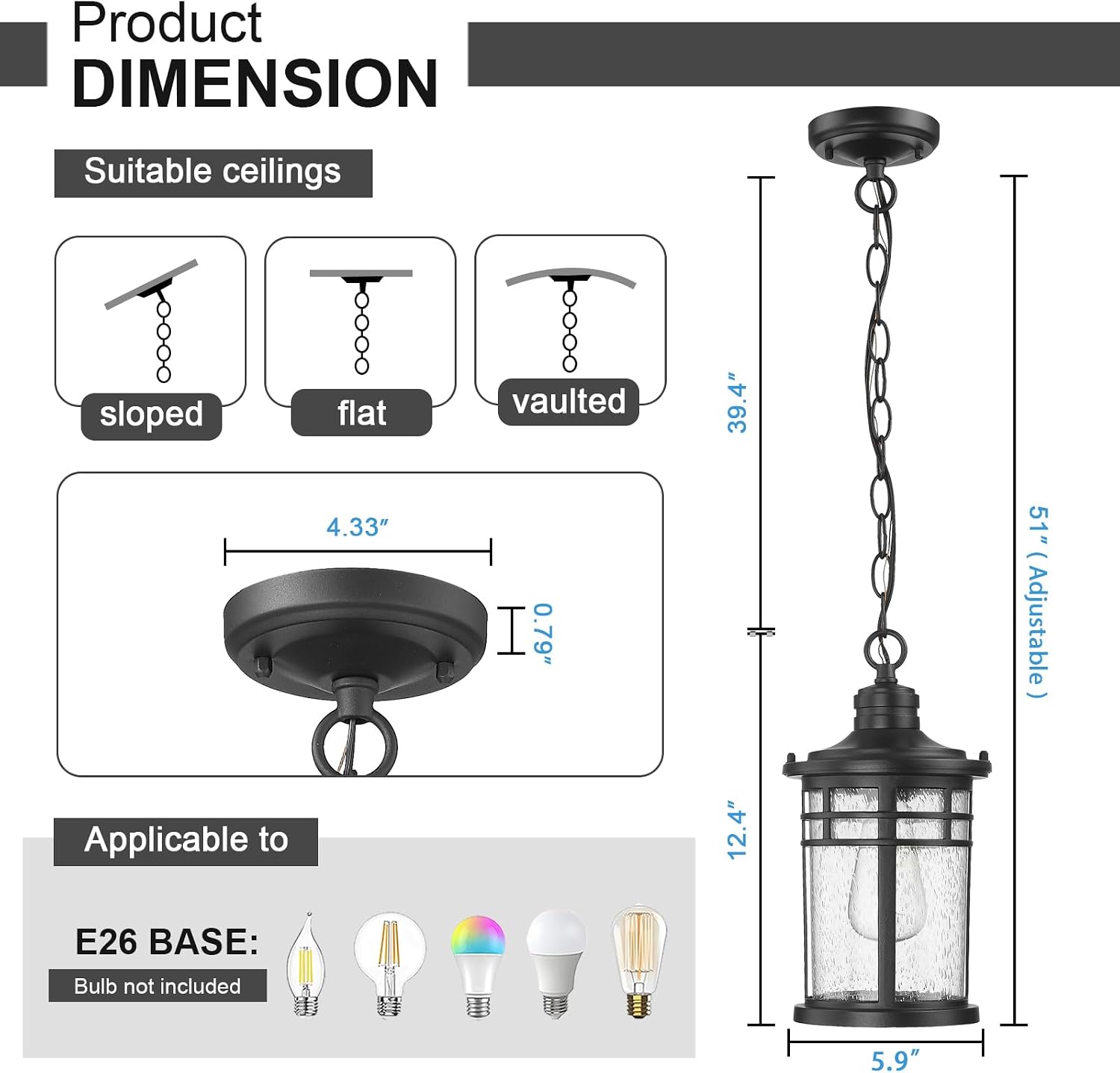 Outdoor Pendant Light Black Medium