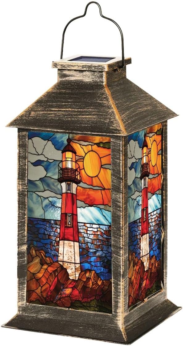 Solar Lighthouse Stained Glass Solar Lantern