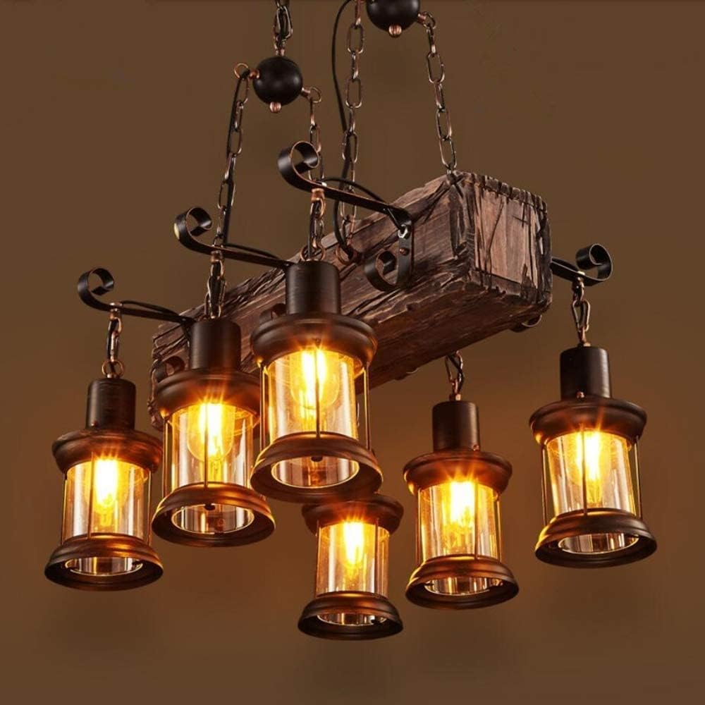 6-Light Wood Beam Linear Island Pendant Light