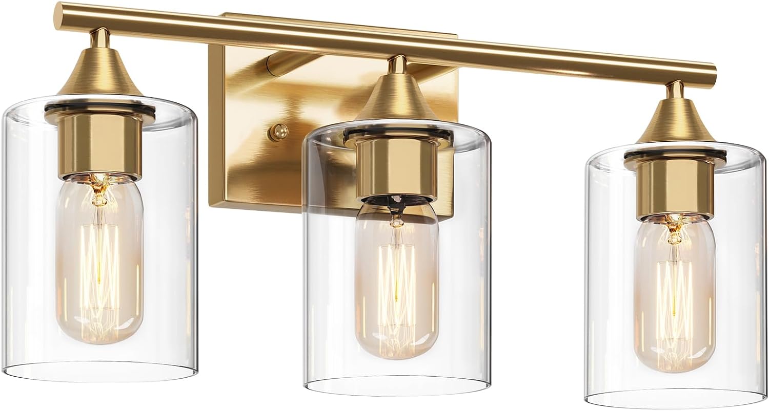 3-Light Brushed Gold Bathroom Vanity Light