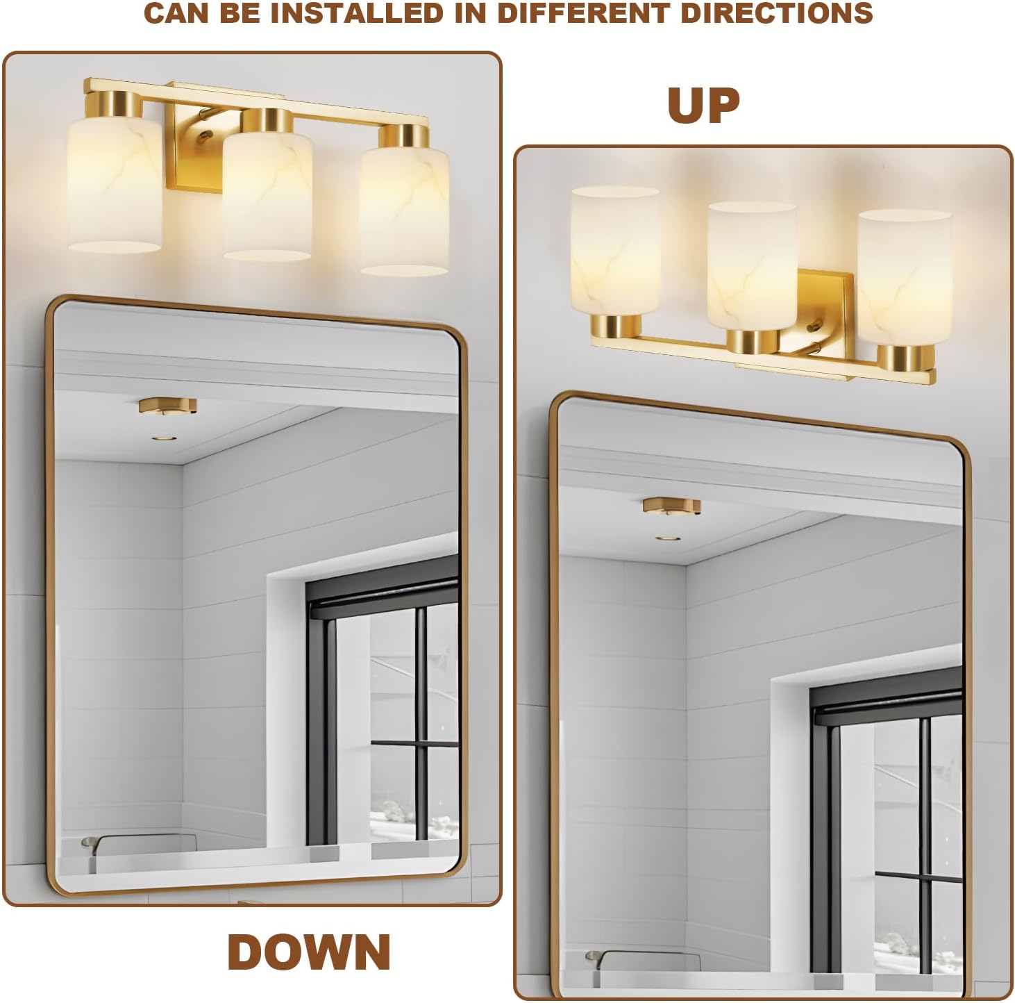 3-Light Gold Marble Glass Bathroom Vanity Light