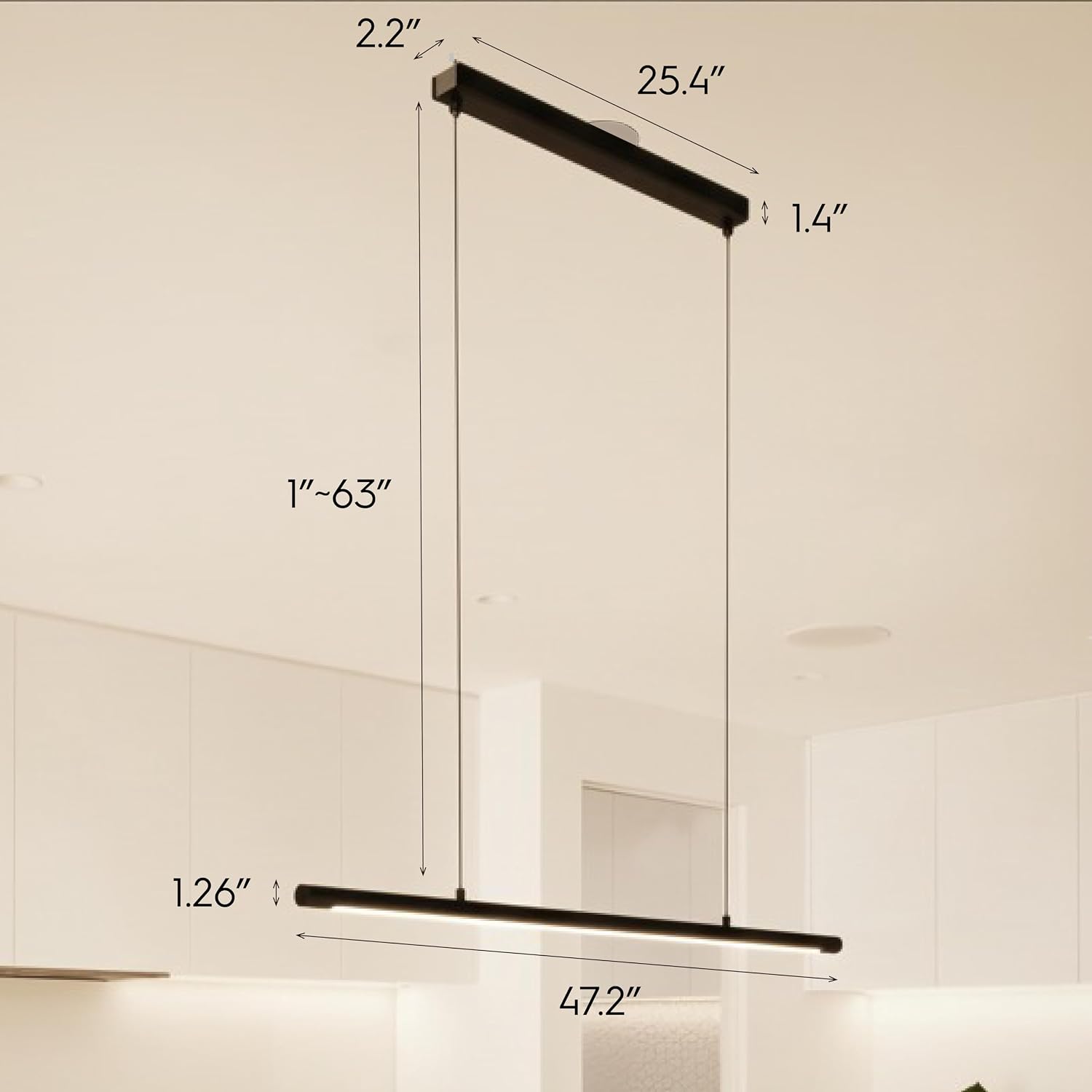 47.2 Inch Dimmable LED Linear Pendant Light Black