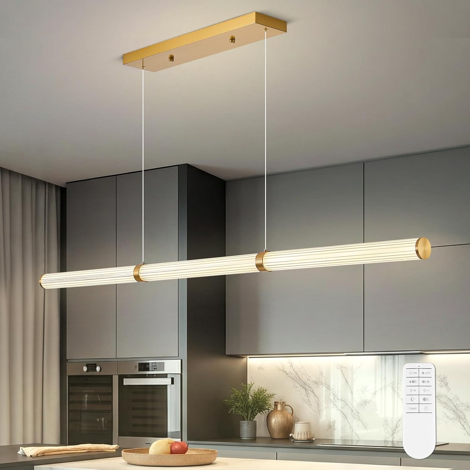47 Inch Dimmable LED Linear Pendant Light Gold