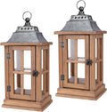 Set Of 2 Wooden Candle Lanterns 15 Inch