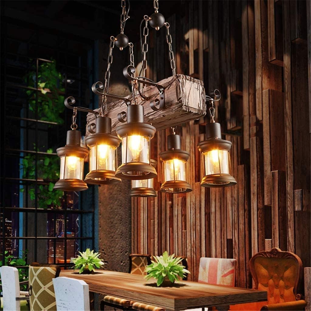 6-Light Wood Beam Linear Island Pendant Light