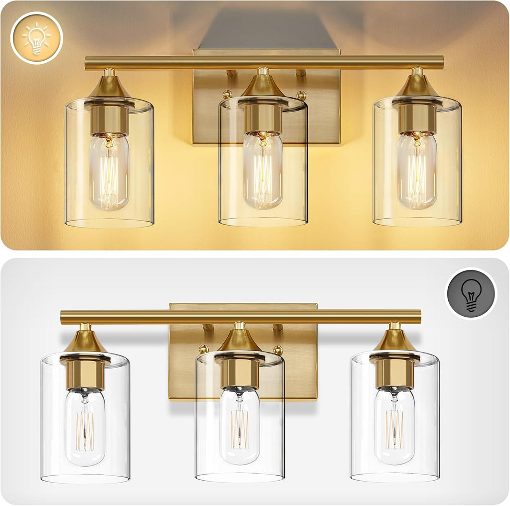 3-Light Brushed Gold Bathroom Vanity Light