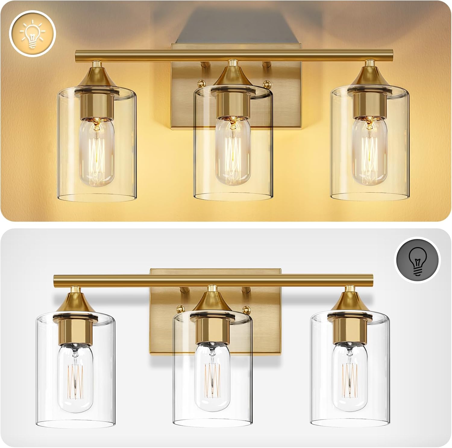 3-Light Brushed Gold Bathroom Vanity Light
