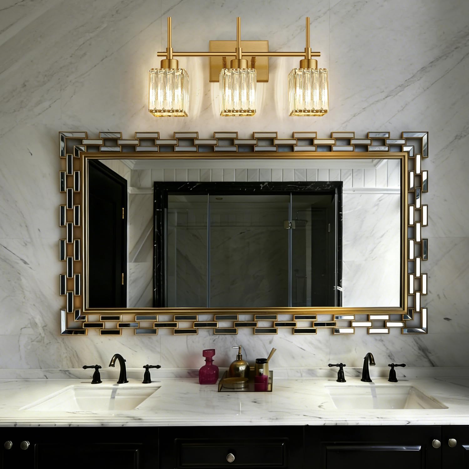 3-Light Crystal Vanity Light Brushed Gold