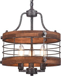 3-Light Silver Wood Drum Farmhouse Chandelier