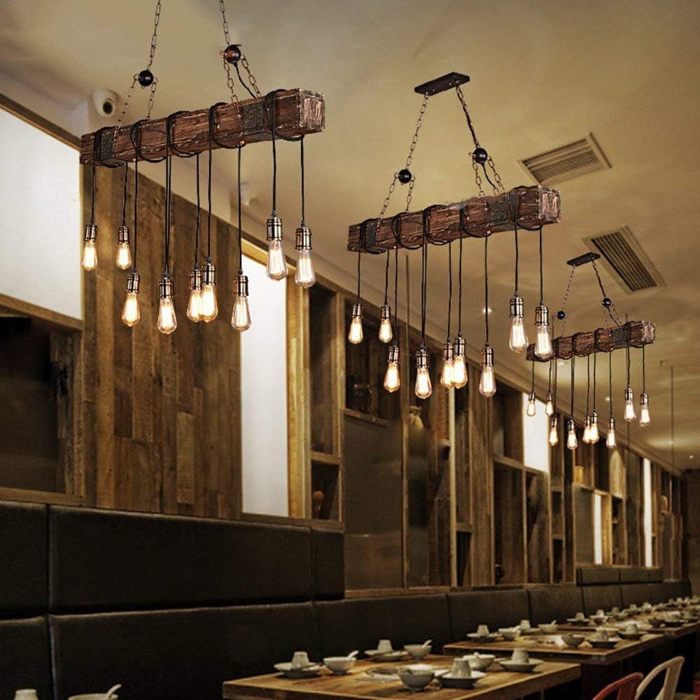 43.3 Inch 10-Light Wood Farmhouse Linear Chandelier