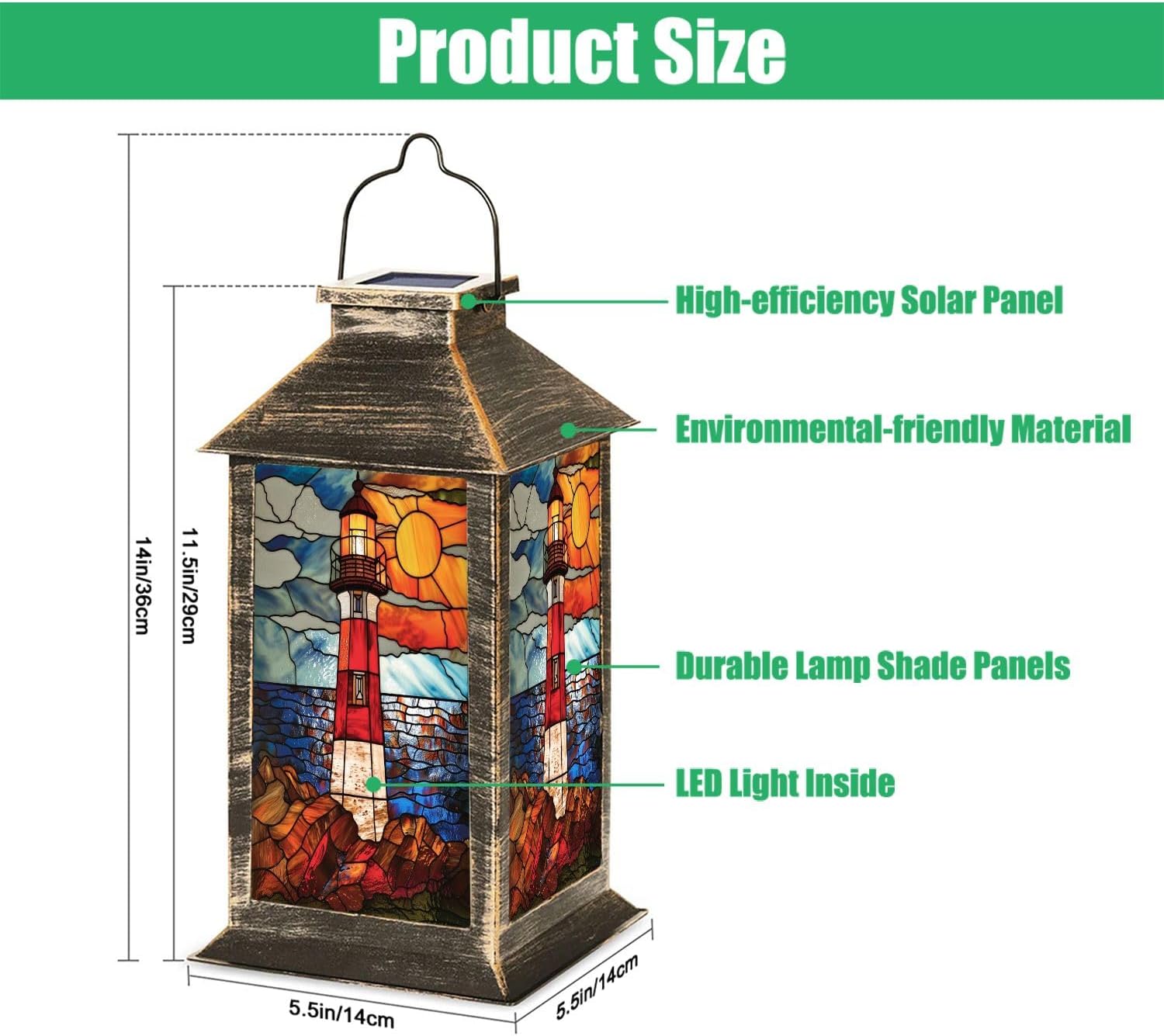 Solar Lighthouse Stained Glass Solar Lantern