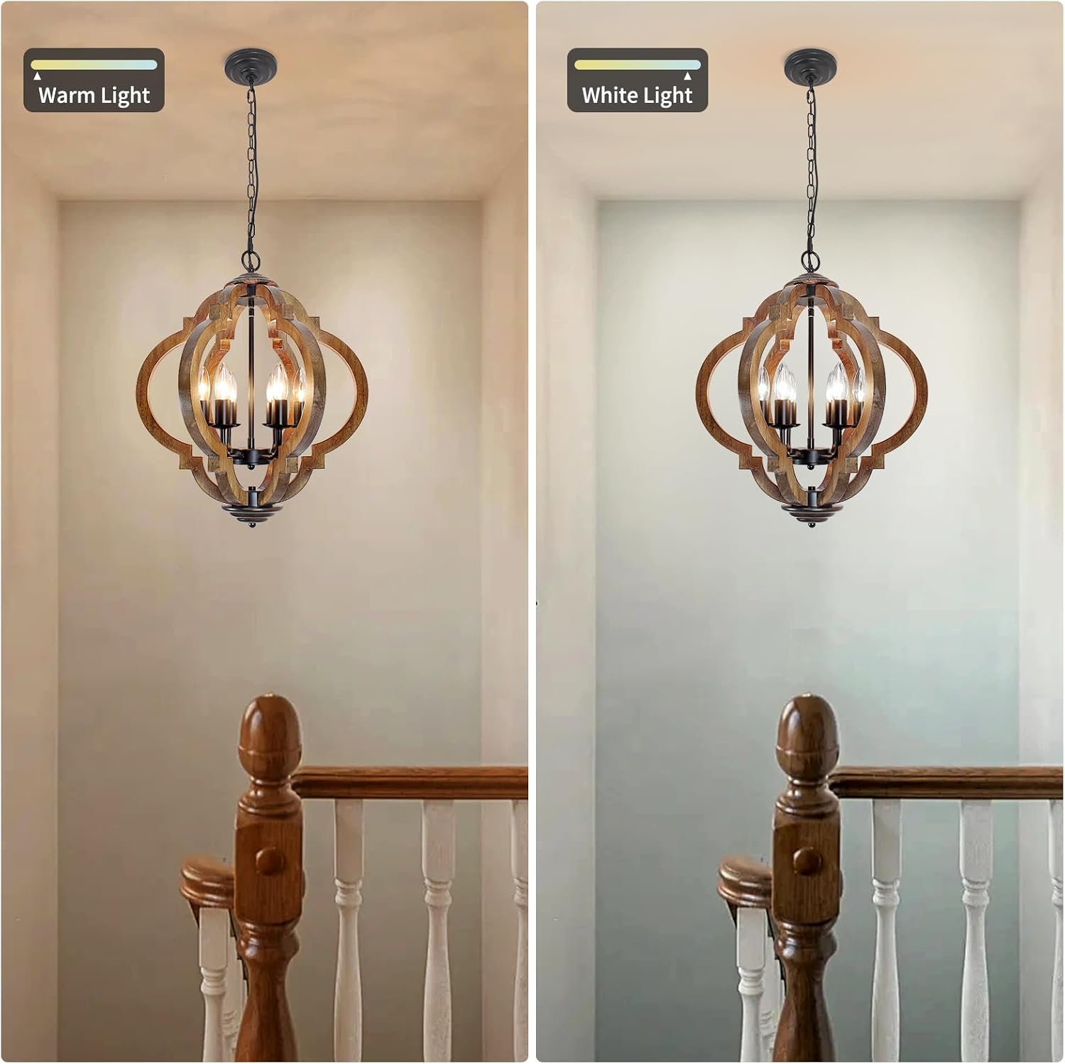 6-Light Brown Wood Black Metal Farmhouse Chandelier