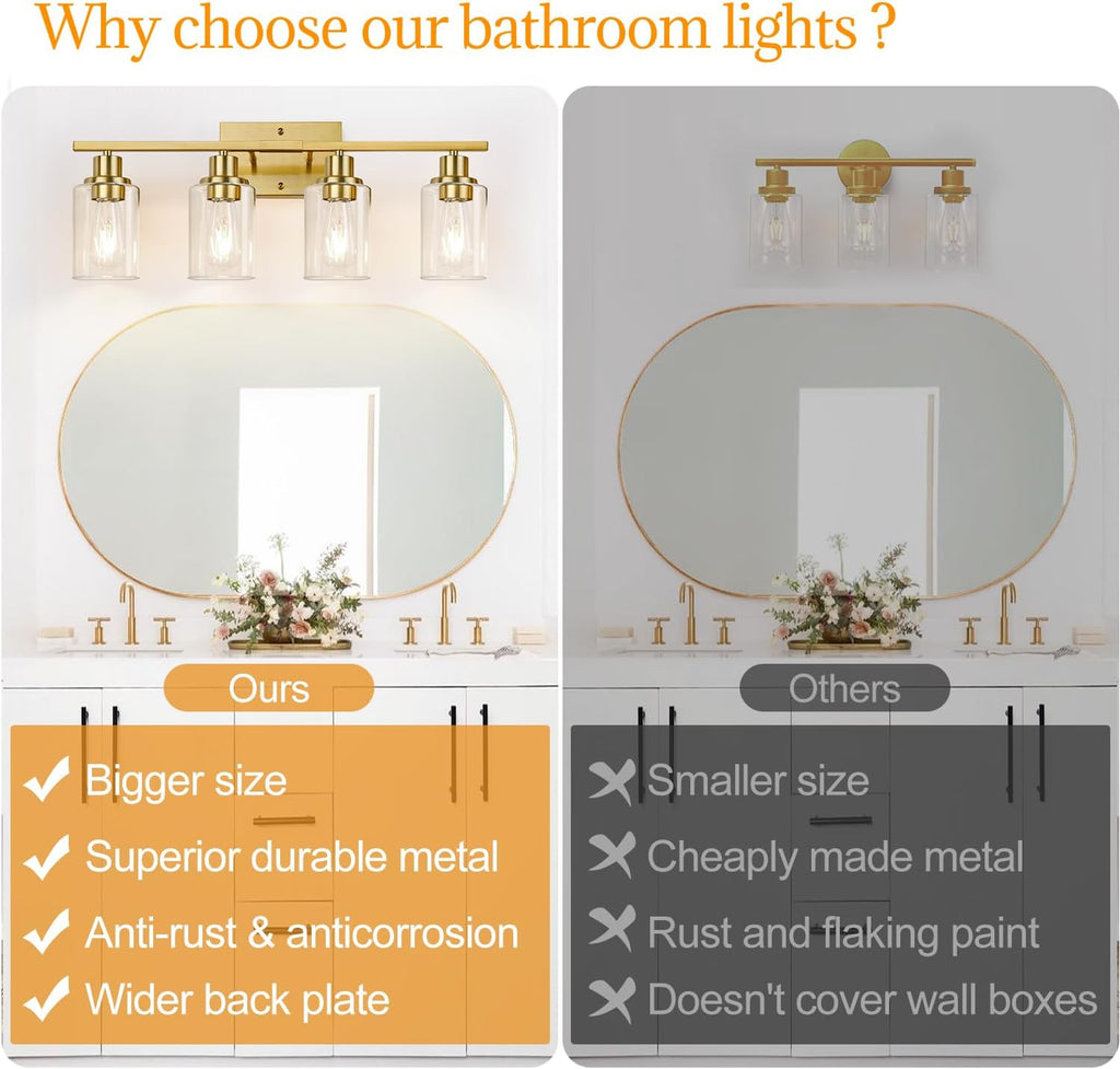 4-Light Clear Glass Vanity Light Brushed Gold