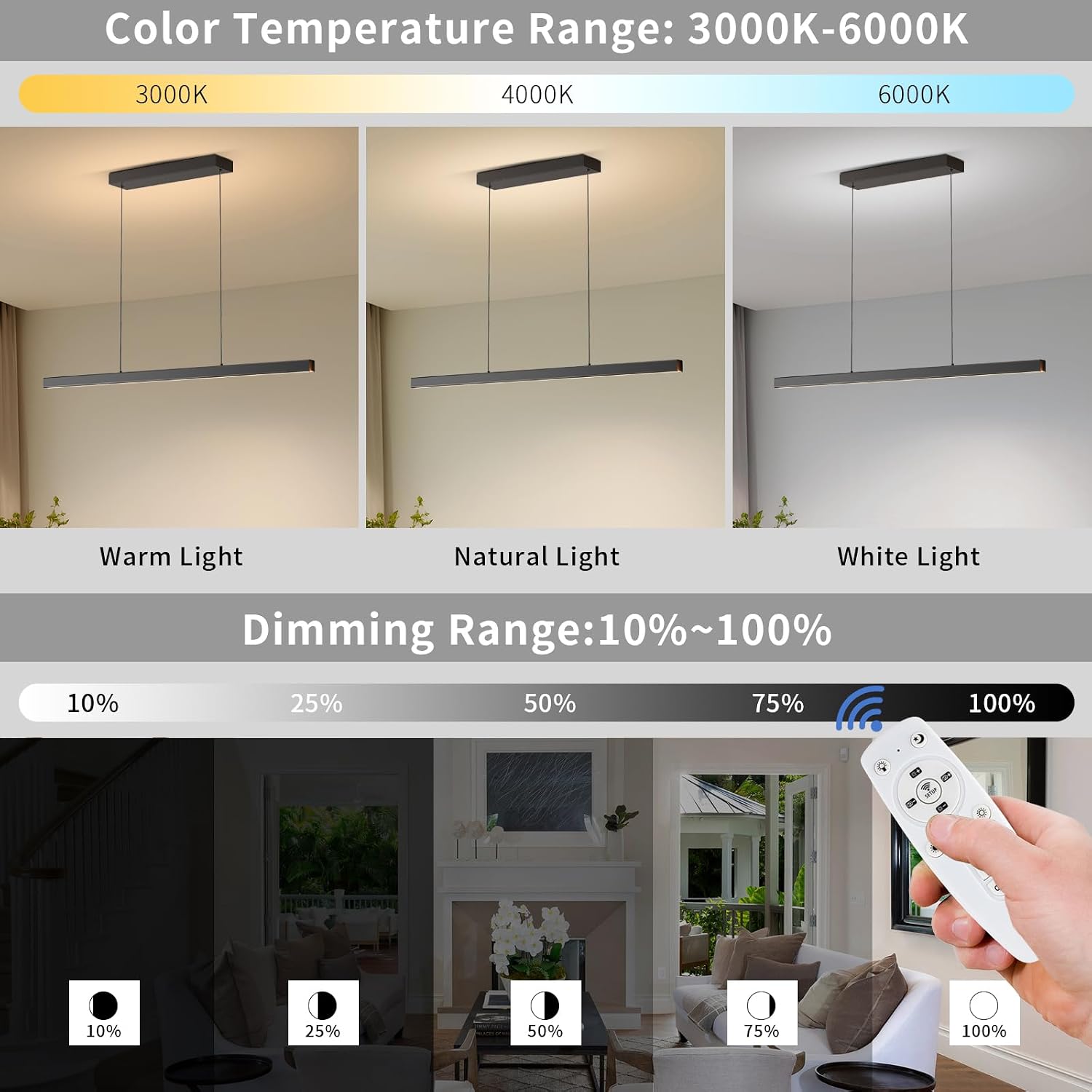 47 Inch Dimmable LED Linear Pendant Light