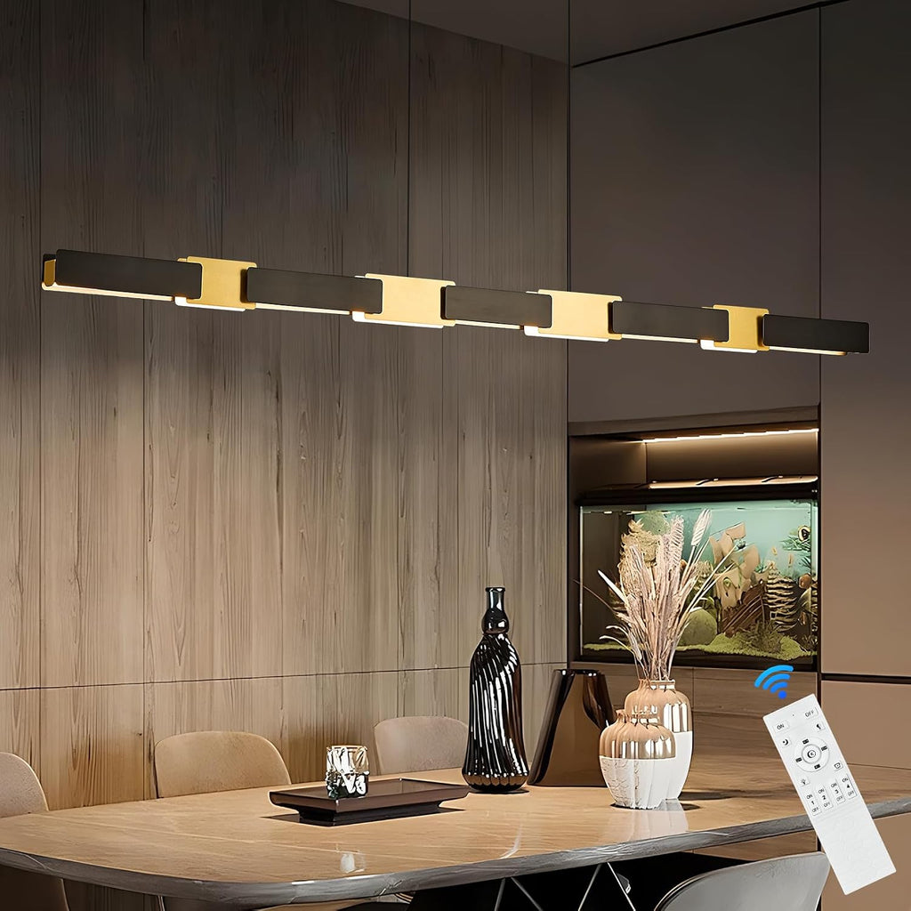 52 Inch Dimmable LED Linear Pendant Light Black Gold