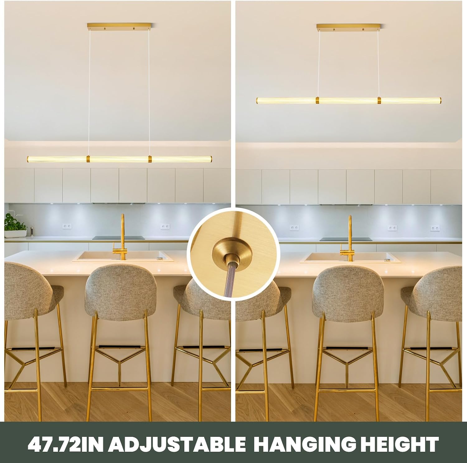 47 Inch Dimmable LED Linear Pendant Light Gold