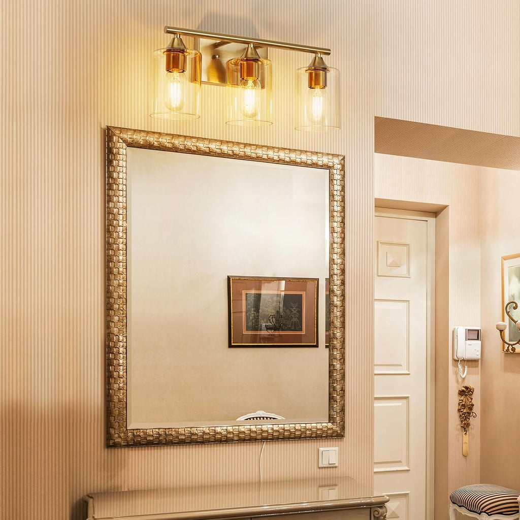 3-Light Brushed Gold Bathroom Vanity Light