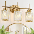 3-Light Brushed Gold Crystal Bathroom Vanity Light