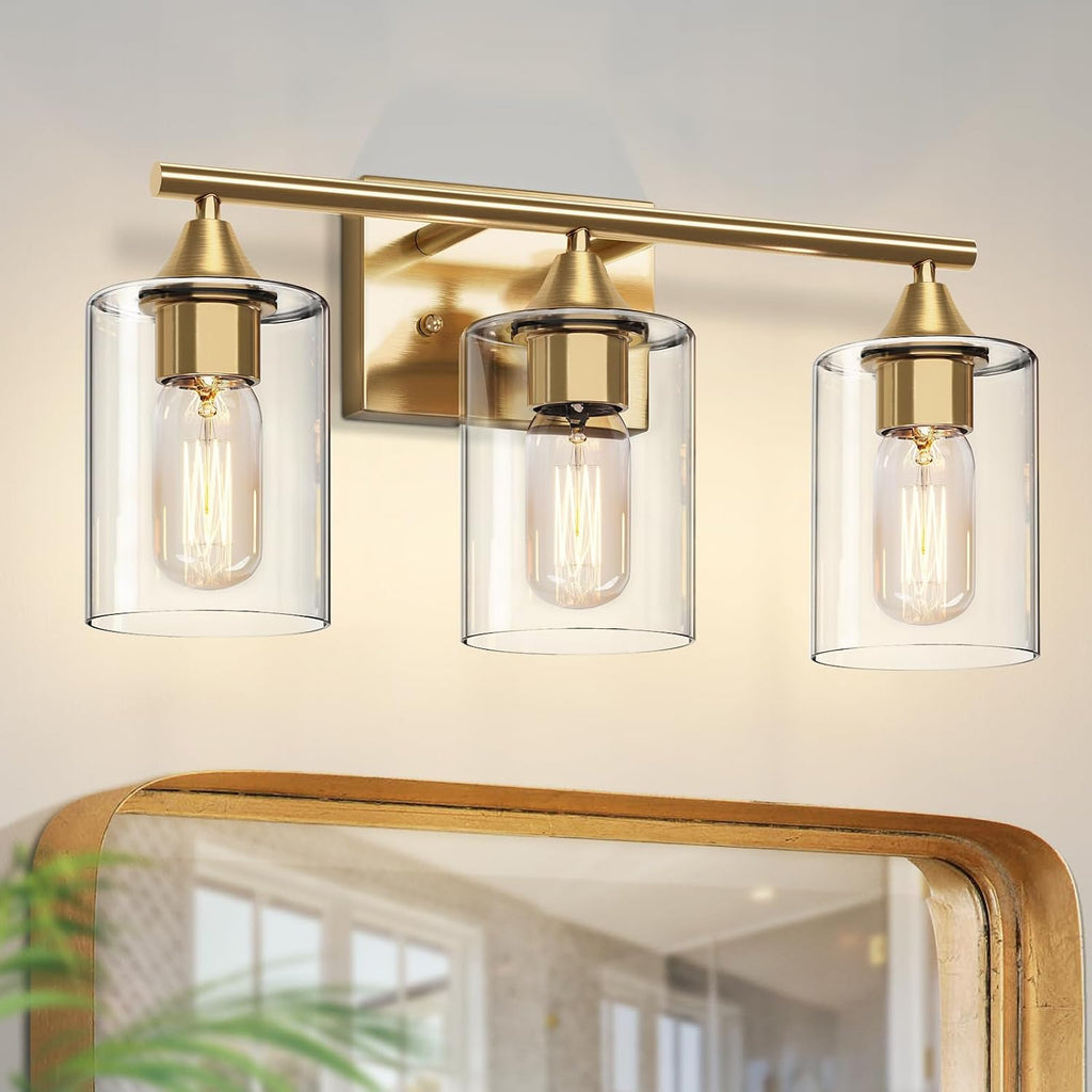 3-Light Brushed Gold Bathroom Vanity Light